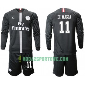 Koszulka Paris Saint-Germain DI MARIA 11 Jodan Czarny Dziecięcy Trzeci Stroje Piłkarskie 2018/19 Długi Rękaw